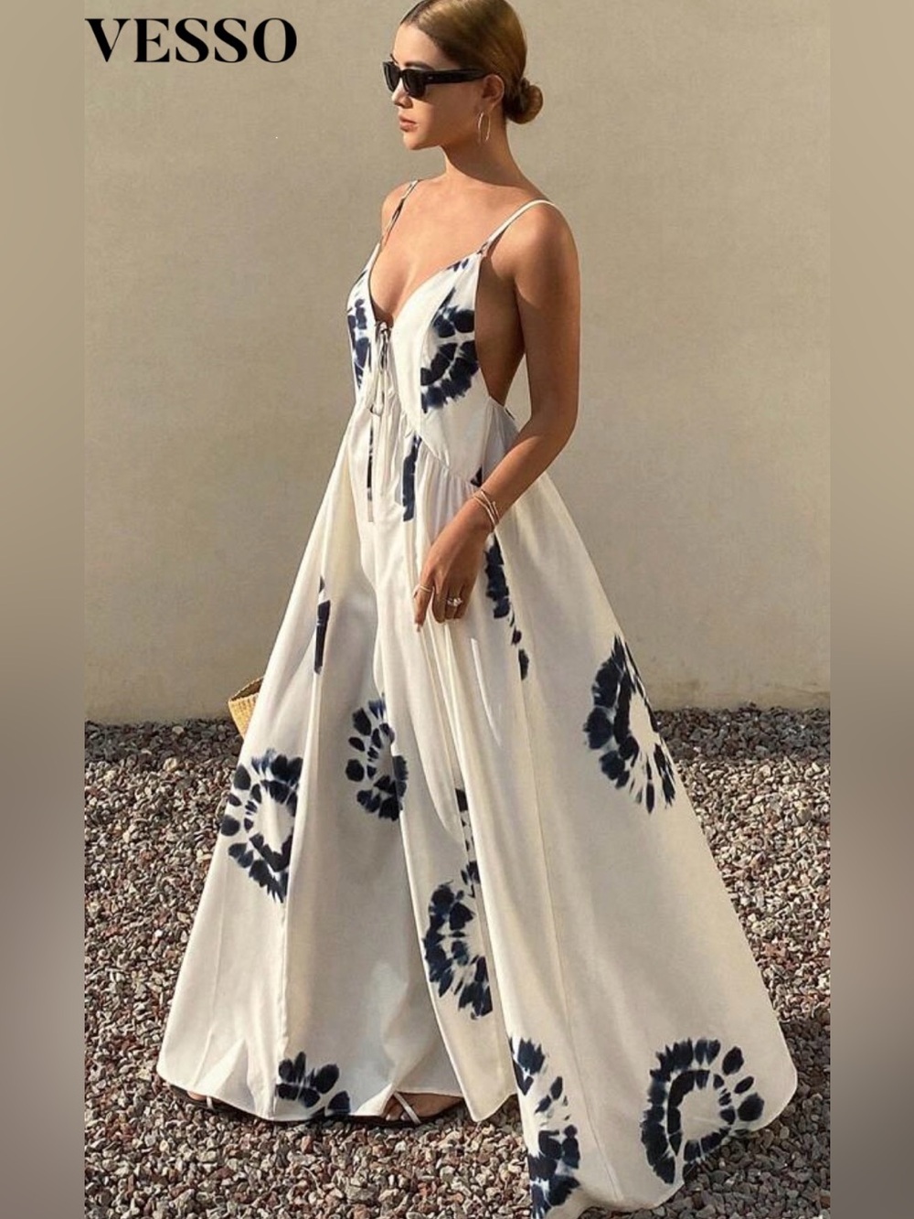 Ivesso White Tie-Dye Maxi Dress with Spaghetti Straps - Picture 3 of 9